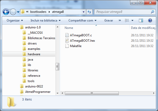 Arquivos do bootloader para o controlador ATMega8